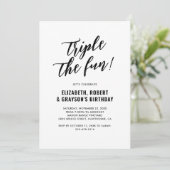 Invitation Fête d'anniversaire conjointe triple moderne (Debout devant)