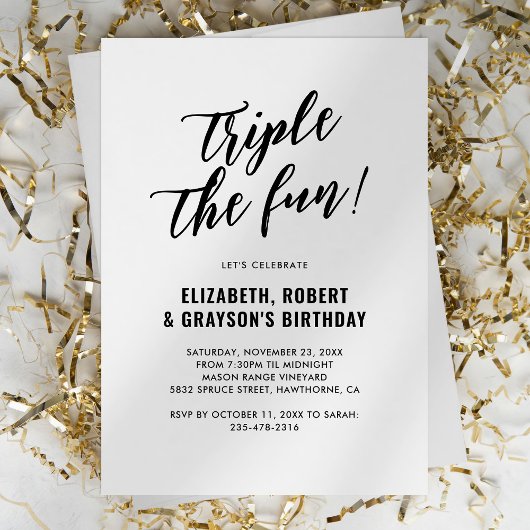 Invitation Fête d'anniversaire conjointe triple moderne