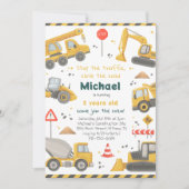 Invitation Fête d'anniversaire Construction Aquarelle (Devant)
