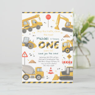 Invitation Fête d'anniversaire Construction Aquarelle