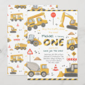Invitation Fête d'anniversaire Construction Aquarelle (Devant / Derrière)