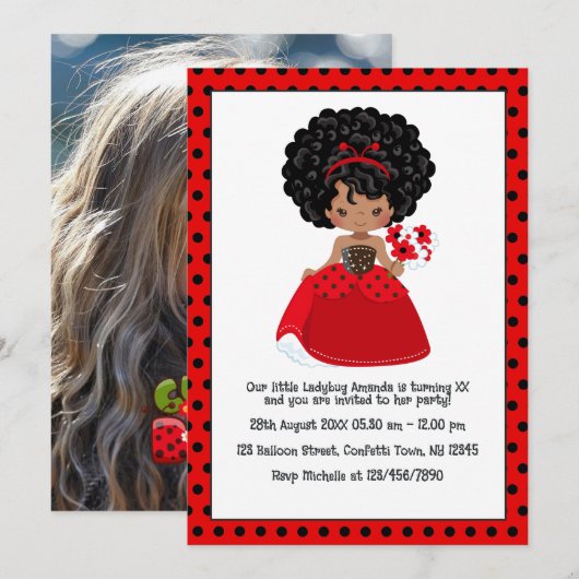 Invitation Fête d'anniversaire Conte de Fées Princesse Coccin (Devant / Derrière)