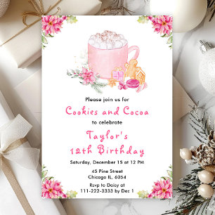 Invitation Fête d'anniversaire Cookies de Noël et Cacao Rose