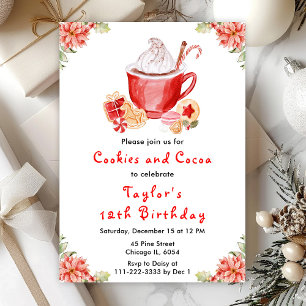 Invitation Fête d'anniversaire Cookies de Noël et cacao rouge