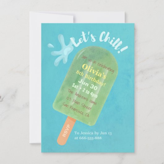 Invitation Fête d'anniversaire Cool d'été du Popsicle de Chil (Devant)