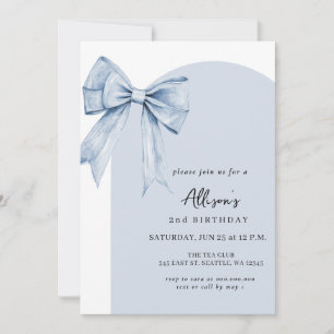 Invitation Fête d'anniversaire Coquette au Ruban Bleu