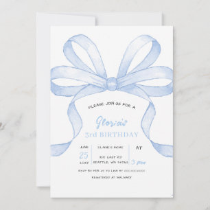 Invitation Fête d'anniversaire Coquette au Ruban Bleu