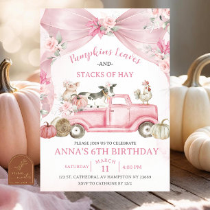 Invitation Fête d'anniversaire Coquette Citrouille Animaux de
