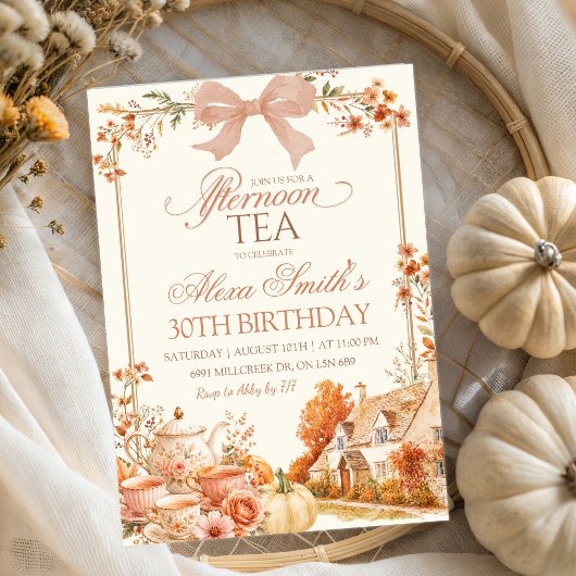 Invitation Fête d'anniversaire Coquette d'automne avec thé à
