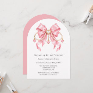 Invitation Fête d'anniversaire Coquette Fille Rose et Perles