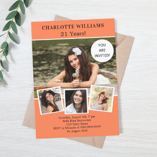 Invitation Fête d'anniversaire corail photo collage luxe