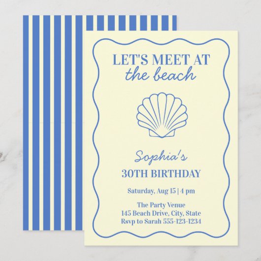 Invitation Fête d'anniversaire côtière rétro d'été 30 ans (Devant / Derrière)