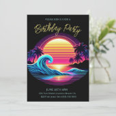 Invitation Fête d'anniversaire - Coucher de soleil Surf Glow (Debout devant)