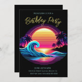 Invitation Fête d'anniversaire - Coucher de soleil Surf Glow (Devant / Derrière)