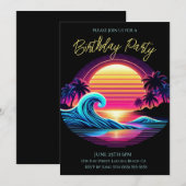 Invitation Fête d'anniversaire - Coucher de soleil surf lumin (Devant / Derrière)