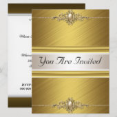 Invitation Fête d'anniversaire couleur or (Devant / Derrière)