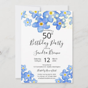 Invitation Fête d'anniversaire Country Blue Forget-Me-Nots