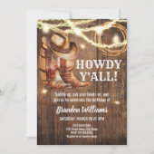 Invitation Fête d'anniversaire country bottes rustiques et ch (Devant)