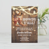 Invitation Fête d'anniversaire country bottes rustiques et ch (Debout devant)