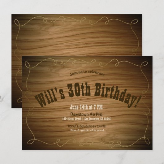 Invitation Fête d'anniversaire country western rustique cow-b (Devant / Derrière)