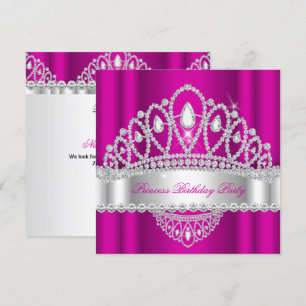 Invitation Fête d'anniversaire Couronne Diamant Rose Blanc Pr