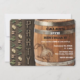 Invitation Fête d'anniversaire Cowboy Western Rodeo Tonneau e