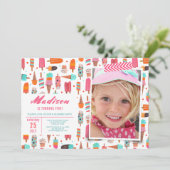Invitation Fête d'anniversaire | crème glacée été | Invitatio (Debout devant)