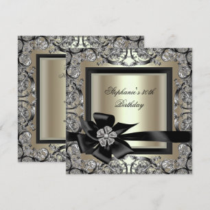 Invitation Fête d'anniversaire Crème Menthe Or Argent Noir Ar