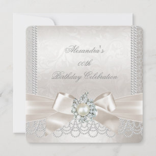 Invitation Fête d'anniversaire Crème Perle Damassé Diamant