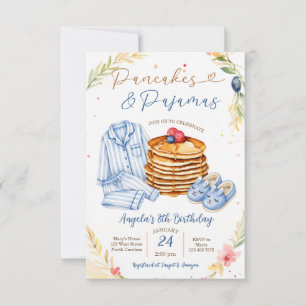 Invitation Fête d'anniversaire Crêpes Bleues et Pyjamas