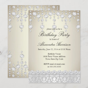 Invitation Fête d'anniversaire Cristal joli Diamant argent Sé