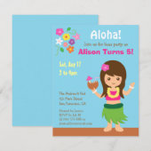 Invitation Fête d'anniversaire Cute Hawaii Hula Girl Luau (Devant / Derrière)