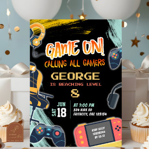 Invitation Fête d'anniversaire d'adolescent néon gamer