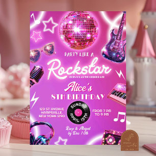 Invitation Fête d'anniversaire d'adolescente rockstar rose né