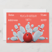 Invitation Fête d'anniversaire d'adolescentes de bowling (Devant)