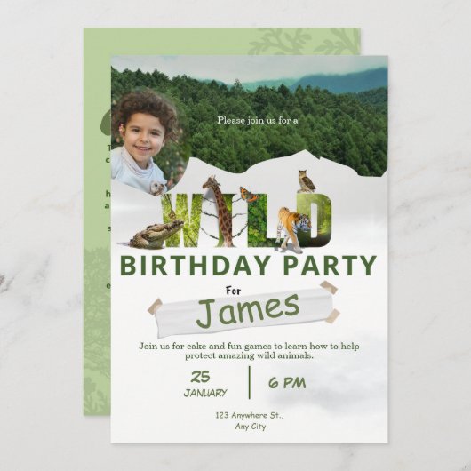 Invitation fête d'anniversaire d'adoption sauvage spéciale (Devant / Derrière)