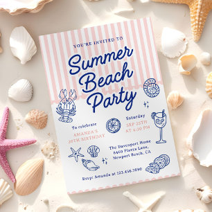 Invitation Fête d'anniversaire d'adulte sur la plage d'été