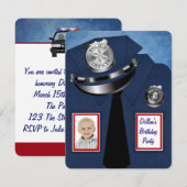 Invitation Fête d'anniversaire d'agent de police (Devant / Derrière)