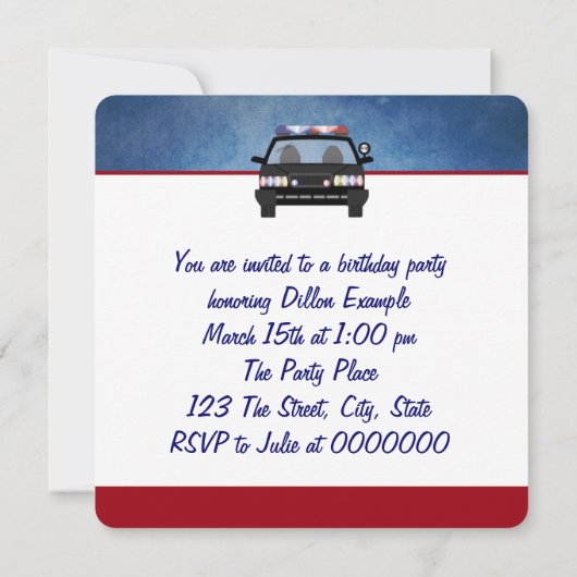 Invitation Fête d'anniversaire d'agent de police (Dos)