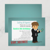 Invitation Fête d'anniversaire d'agent secret Bleu (Devant / Derrière)