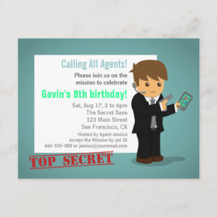 Invitation Fête d'anniversaire d'agent secret Bleu
