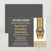 Invitation Fête d'anniversaire d'agent secret cool (Devant / Derrière)