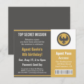 Invitation Fête d'anniversaire d'agent secret cool (Devant / Derrière)