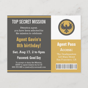 Invitation Fête d'anniversaire d'agent secret cool