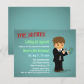 Invitation Fête d'anniversaire d'agent secret garçon (Devant / Derrière)