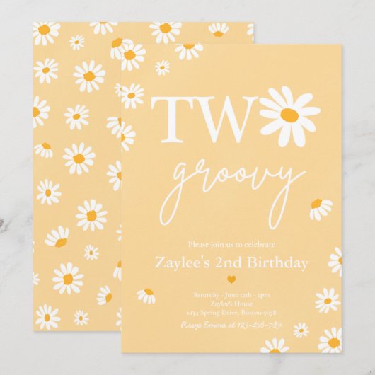 Invitation Fête d'anniversaire Daisy Bohmian Deux Anniversair (Devant / Derrière)