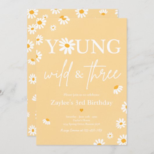 Invitation Fête D'Anniversaire Daisy Bohmian Young Wild Et Tr (Devant / Derrière)