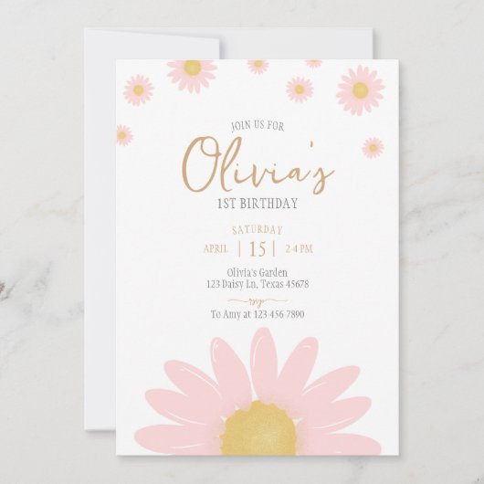 Invitation Fête d'anniversaire Daisy boho floral n'importe qu (Devant)