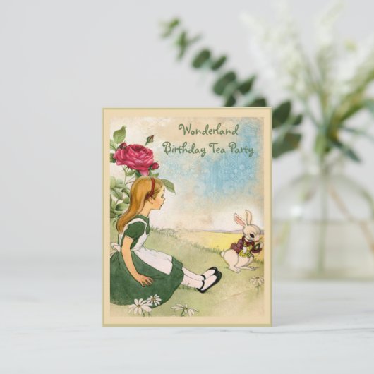 Invitation Fête d'anniversaire d'Alice et White Rabbit Wonder (Debout devant)