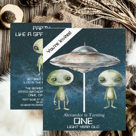 Invitation Fête d'anniversaire d'Alien de l'Espace à âge pers